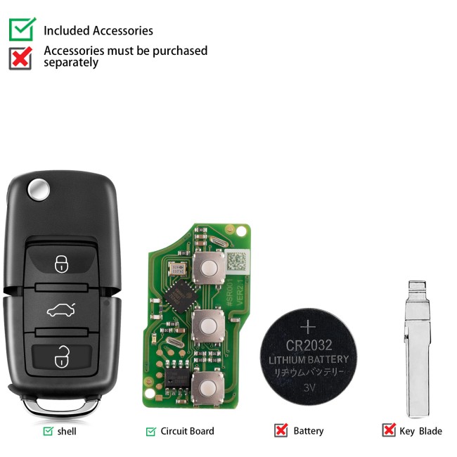 XHORSE VVDI2 Volkswagen B5 Type Special Wire Remote Key 3 Buttons (Independent packing) 5 PCS